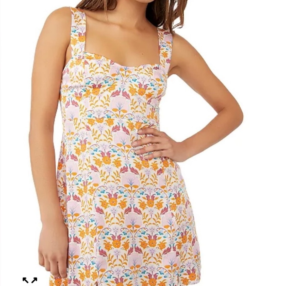 Free People Pink Floral Mini Dress with Orange and Blue Accents